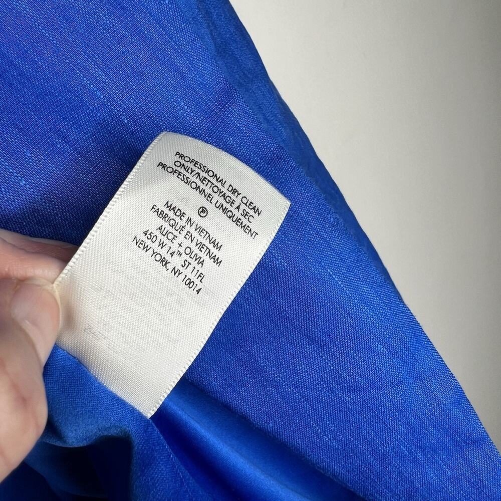 Alice And‎ Olivia Blazer Womens 4 Blue Linen Blend Open Cropped Lined Career - Picture 6 of 13